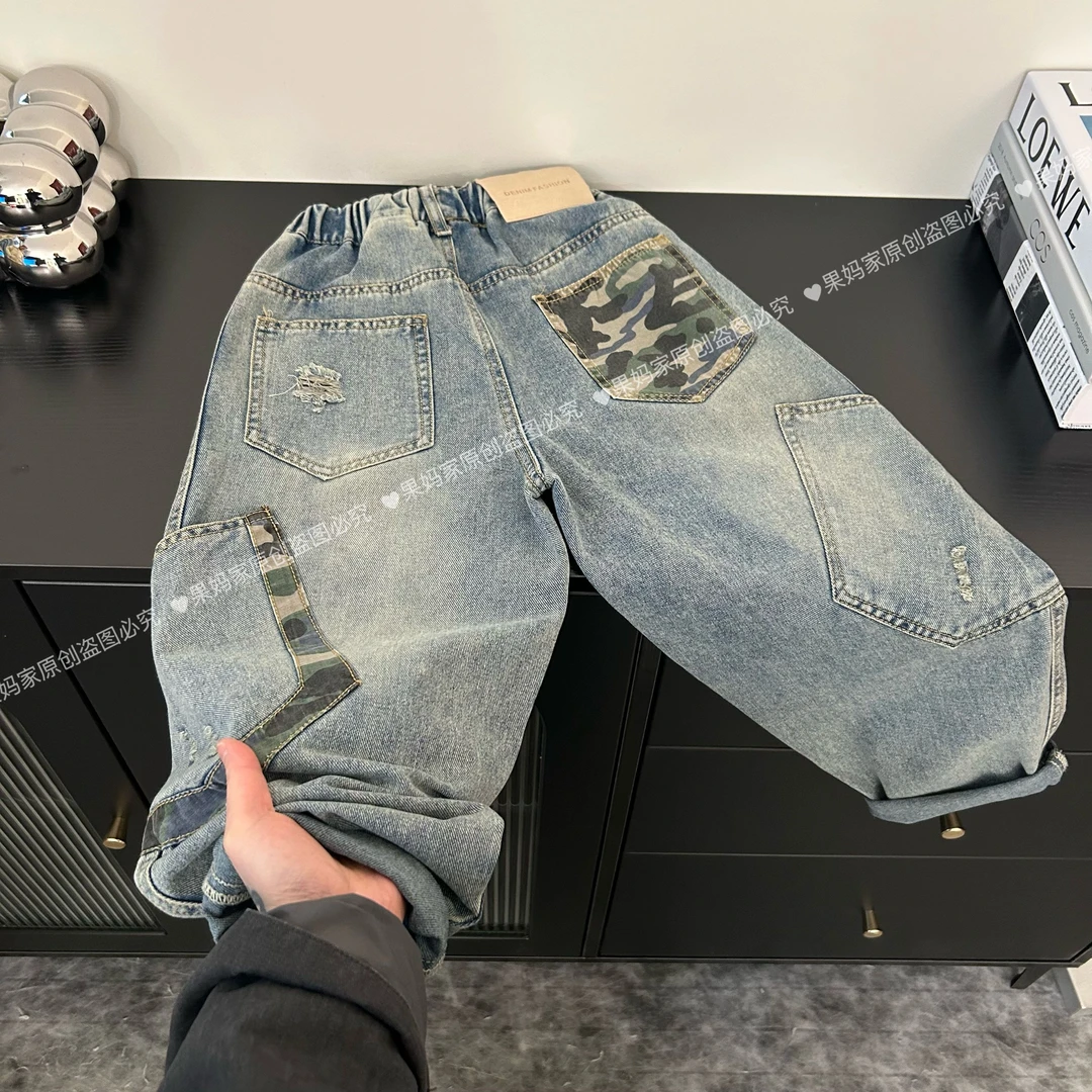 儿童春秋牛仔裤2025新款男童春装裤子中大童宽松百搭直筒工装长裤