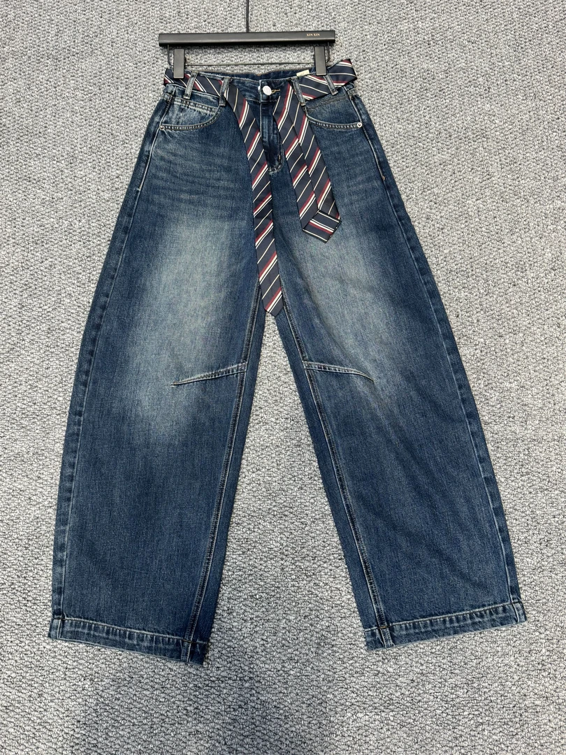 2025爆款弯刀裤常规阔腿裤磨毛秋季牛仔裤韩版时尚裤子水洗