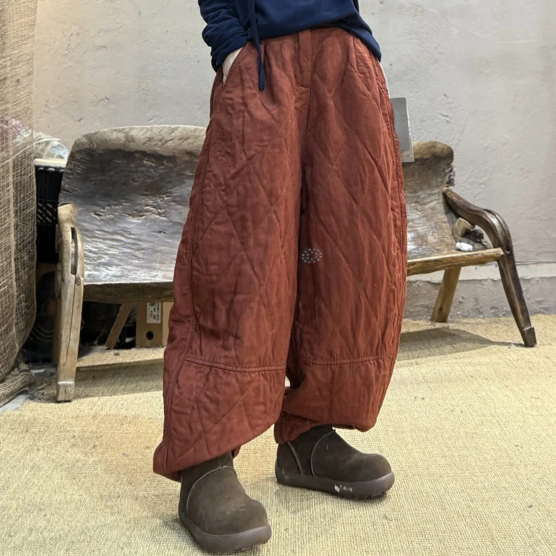 251027忆古朴拙冬季亚麻混纺夹棉保暖棉裤复古文艺百搭休闲直筒裤