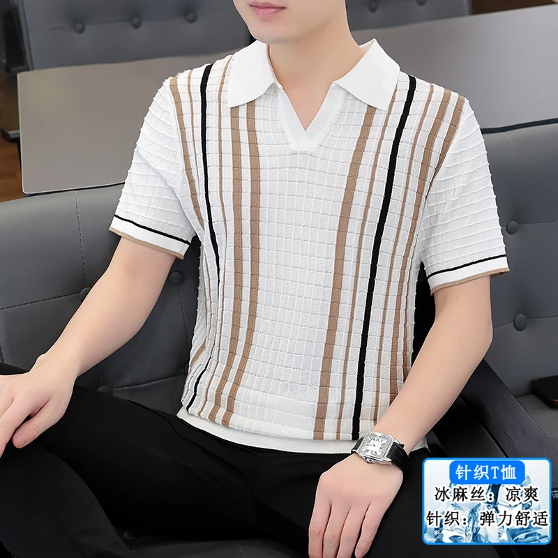 标准短袖薄款常规夏季格子Polo衫帅气休闲t恤弹力polo衬衫