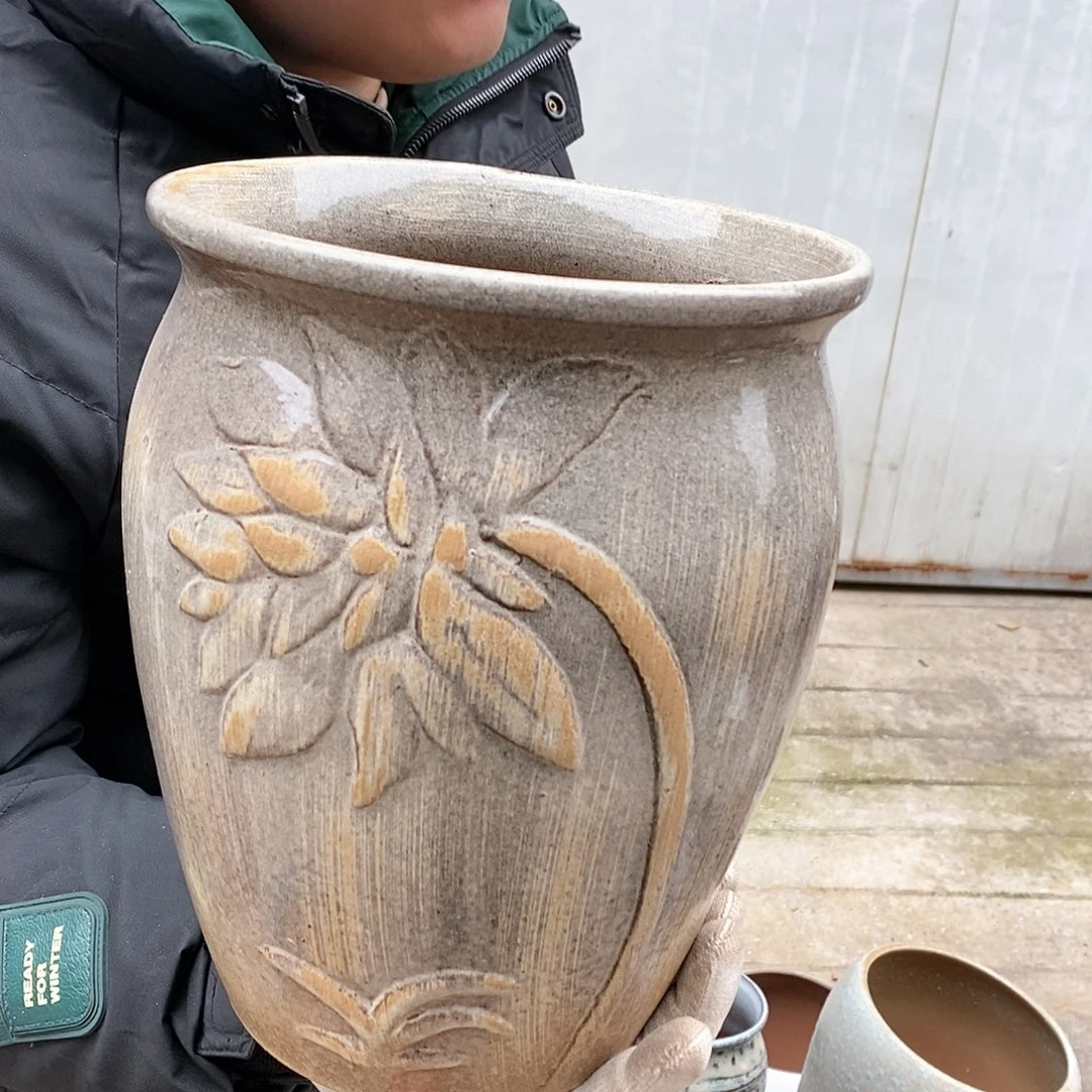 紫砂花盆瑕疵口20高25瑕疵