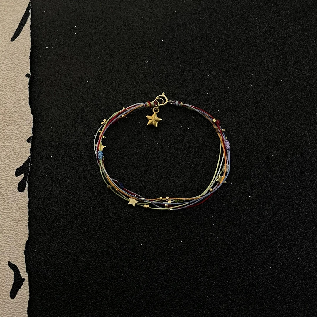 铜合金手链 幸运小彩虹小福星编绳手链多巴胺少女心甜美轻奢手链