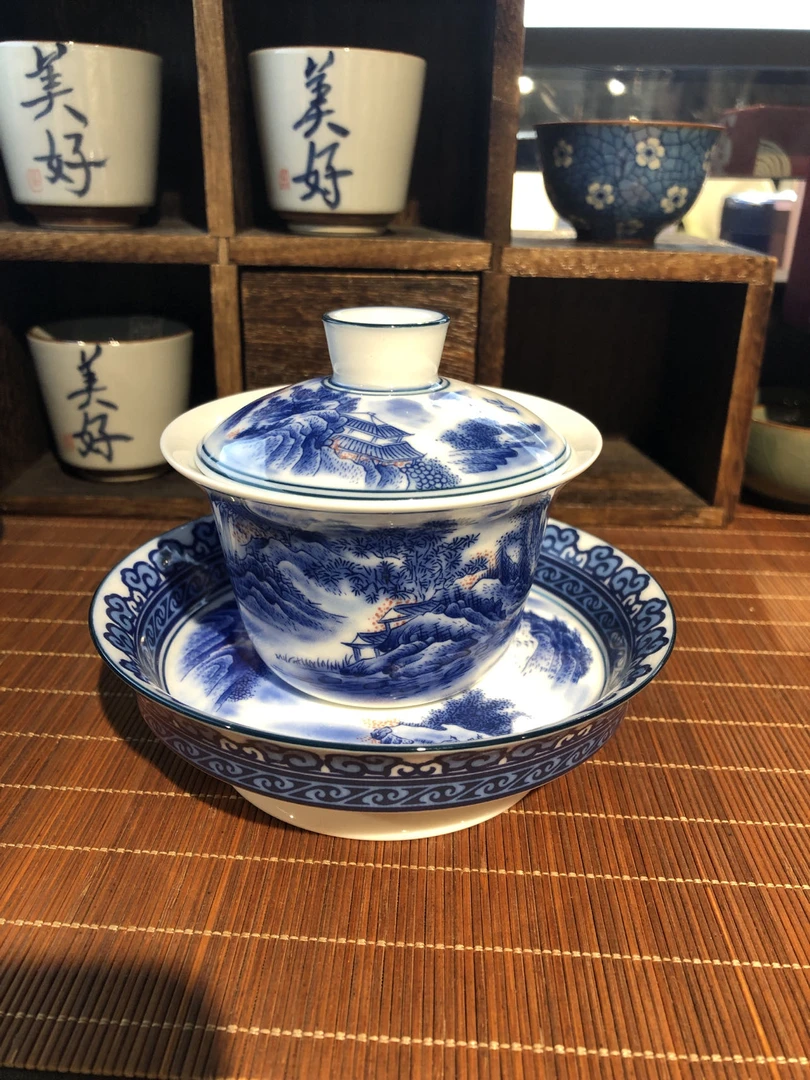 【正品代购】 新乡大小胖超市青花盖碗/红花盖碗/茶盘/个人杯