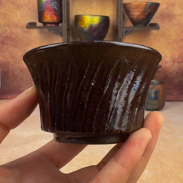 荥经黑砂炸福利窑彩马蹄杯16