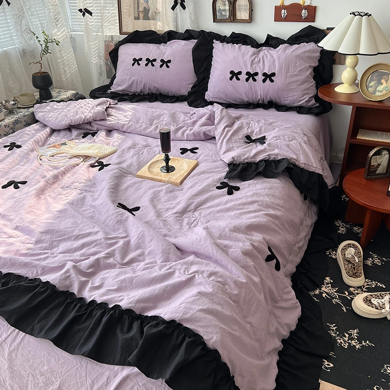 法式轻奢毛巾绣花边夏凉被四件套三件套夏被凉感空调被柔软可机洗