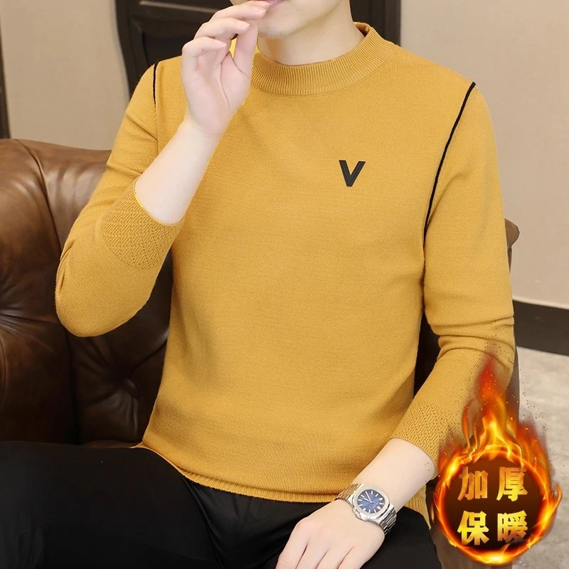 半高领毛衣男士加厚款保暖内搭针织打底衫高级感修身青年毛线衣男