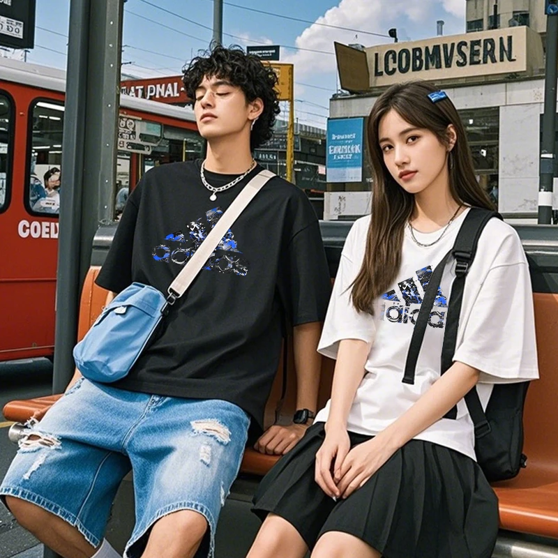 通用夏季常规印花圆领T恤yf短袖休闲宽松男士纯棉百搭情侣装半袖