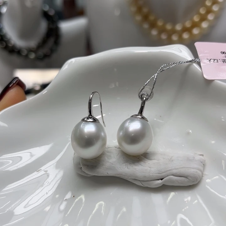 海水珍珠耳饰18K金镶嵌12-13mm