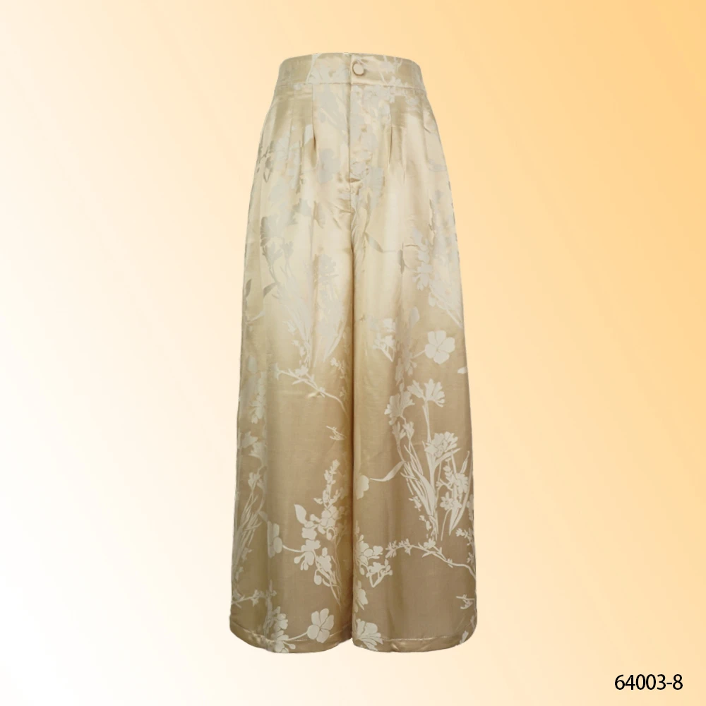 MM 2025优雅时尚弹力腰透气水仙花直筒阔腿休闲裤子64003-8