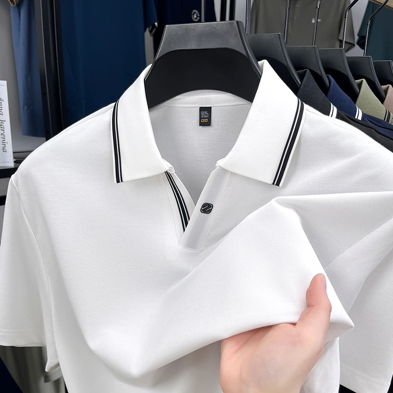 夏季新款小V领polo衫男短袖轻商务翻领衫冰凉透气男士休闲T恤上衣