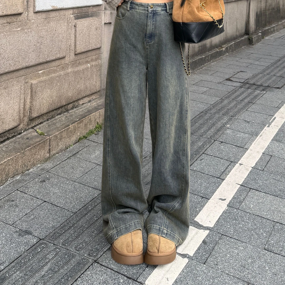 盈盈&南岛风大码女装宽松直筒牛仔裤胖mm阔腿百搭牛仔裤ZYY2524