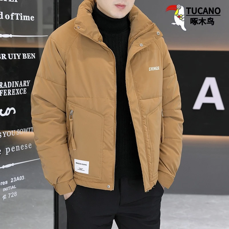 啄木鸟2025新款冬装青年男士棉服简约潮流休闲拉链宽松保暖外套