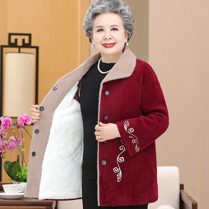中老年人女装秋冬大衣外套加绒加厚60-70岁80老人妈妈服装奶奶装
