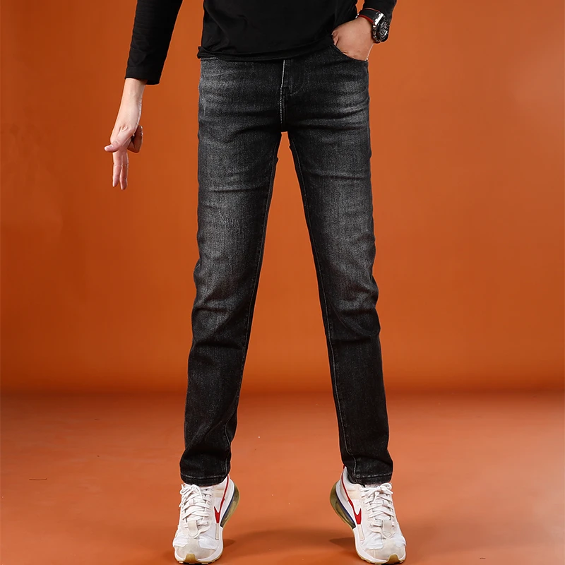黑色百搭厚款牛仔裤男款2025秋季新款弹性休闲长裤子男修身小脚裤