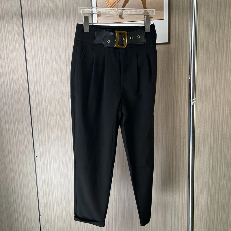 00375新款裤女夏季宽松显瘦高腰时尚九分休闲萝卜裤子黑色秋季