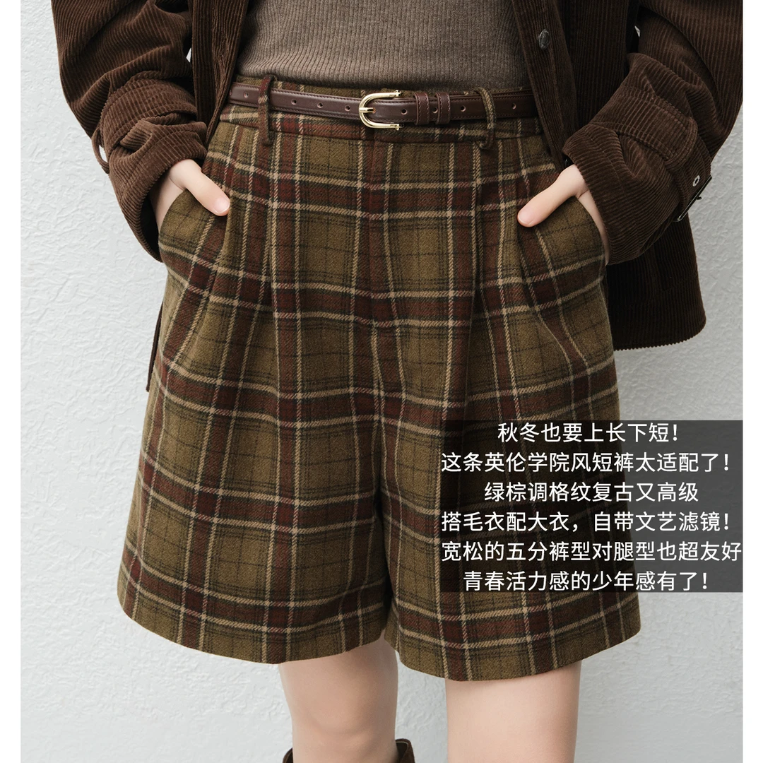 美洋MEIYANG 英格兰短裤【商场同款】 复古格纹休闲A字阔腿裤