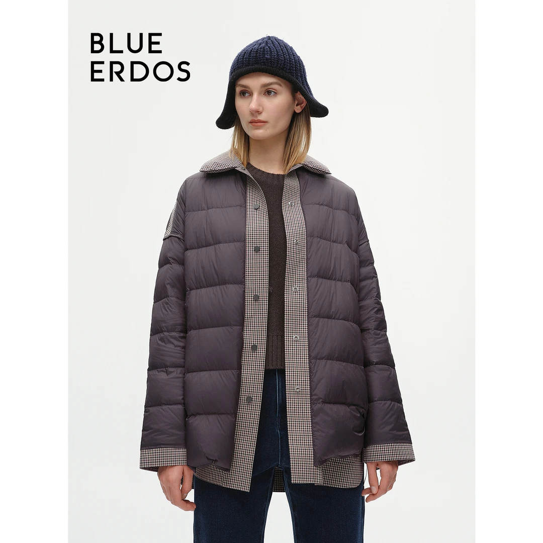 BLUE ERDOS24高级感两面穿衬衫式格纹保暖羽绒服女B246JF006