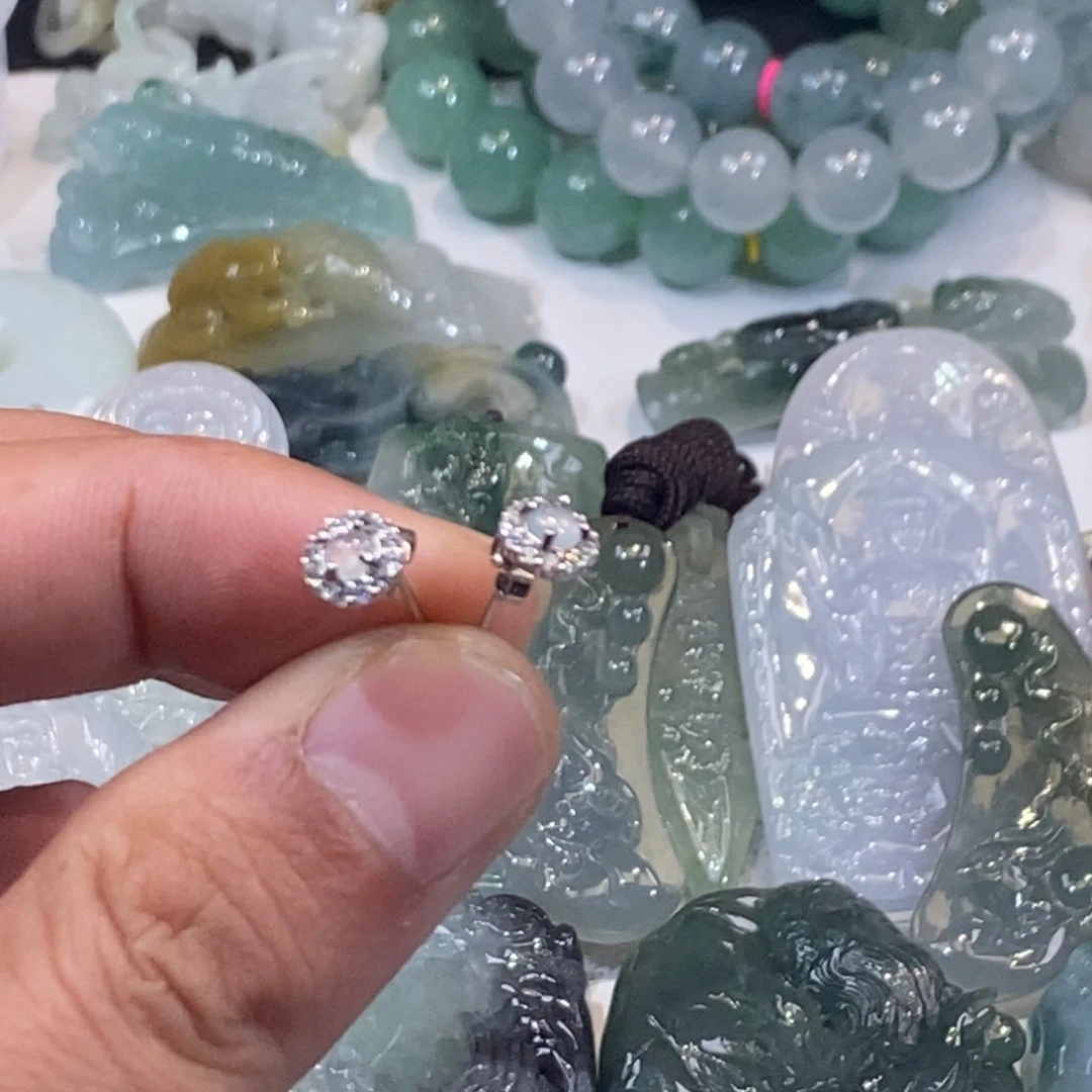 翡翠银S925镶嵌吊坠(不含链)耳钉