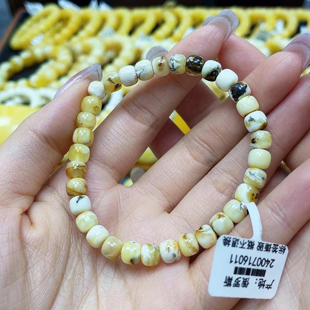 蜜蜡裸石未镶嵌奥利奥老型手串6.5mm瑕疵福利