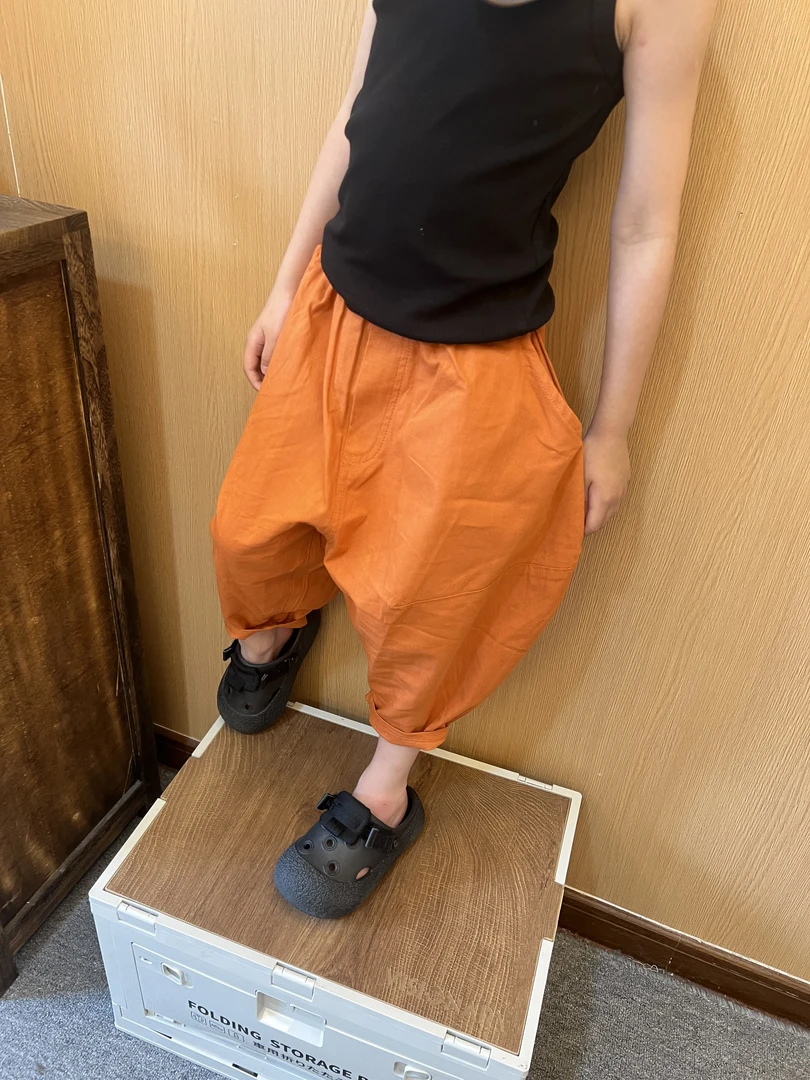 令佳潮牌夏季儿童橘色薄款刺绣气球裤韩版2768宝宝灯笼裤裤子小童