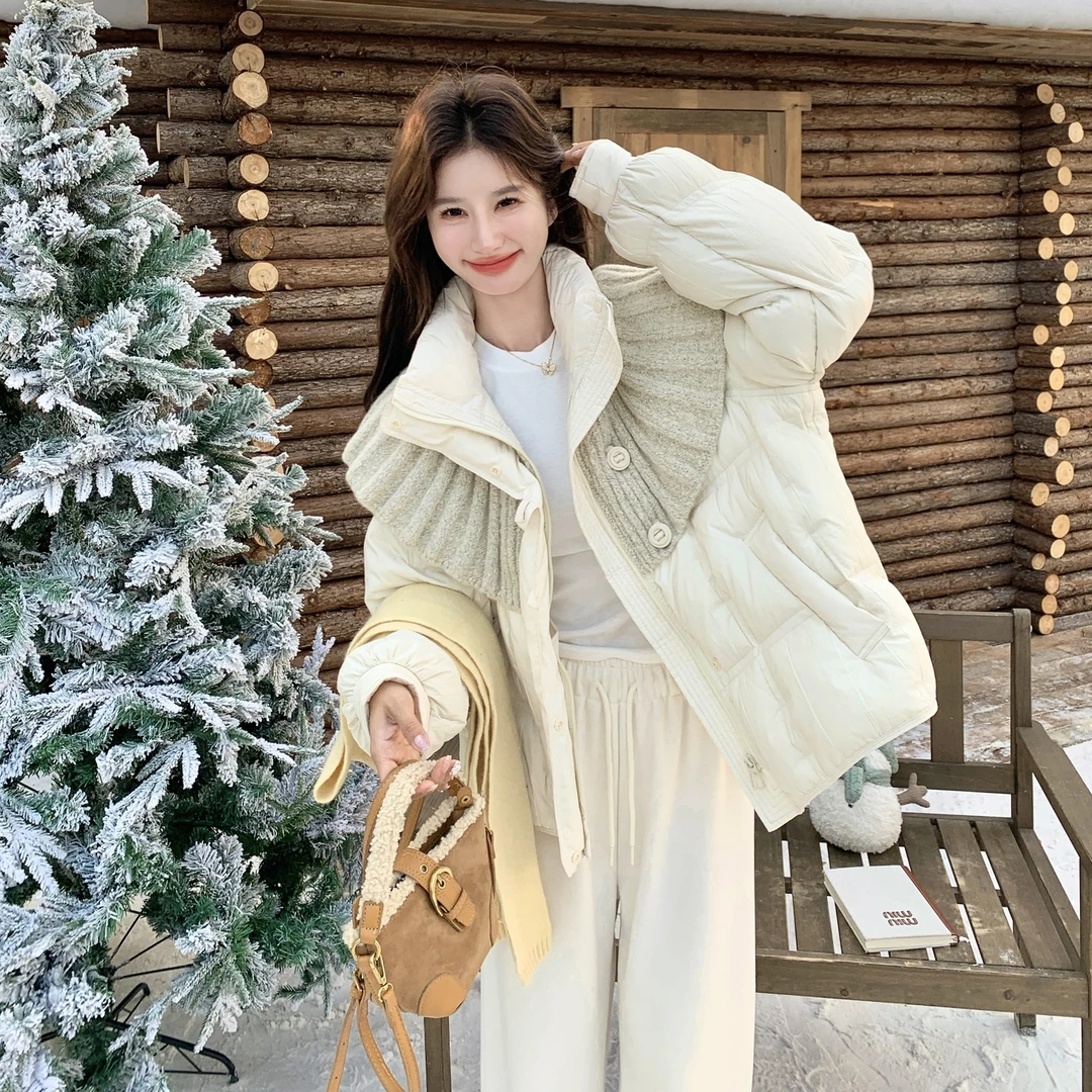 设计感针织披肩短款羽绒服女2025冬季新款韩系巨好看90白鸭绒外套