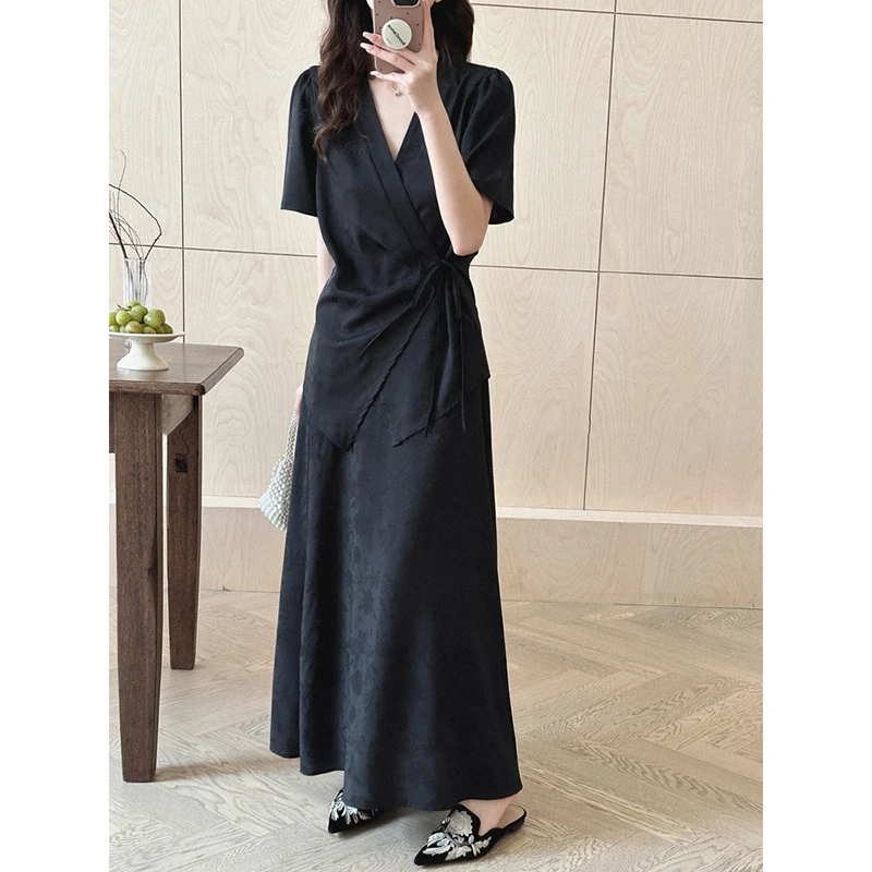 新中式国风女装缎面套装2025夏季新款高级感复古衬衫半身裙两件套