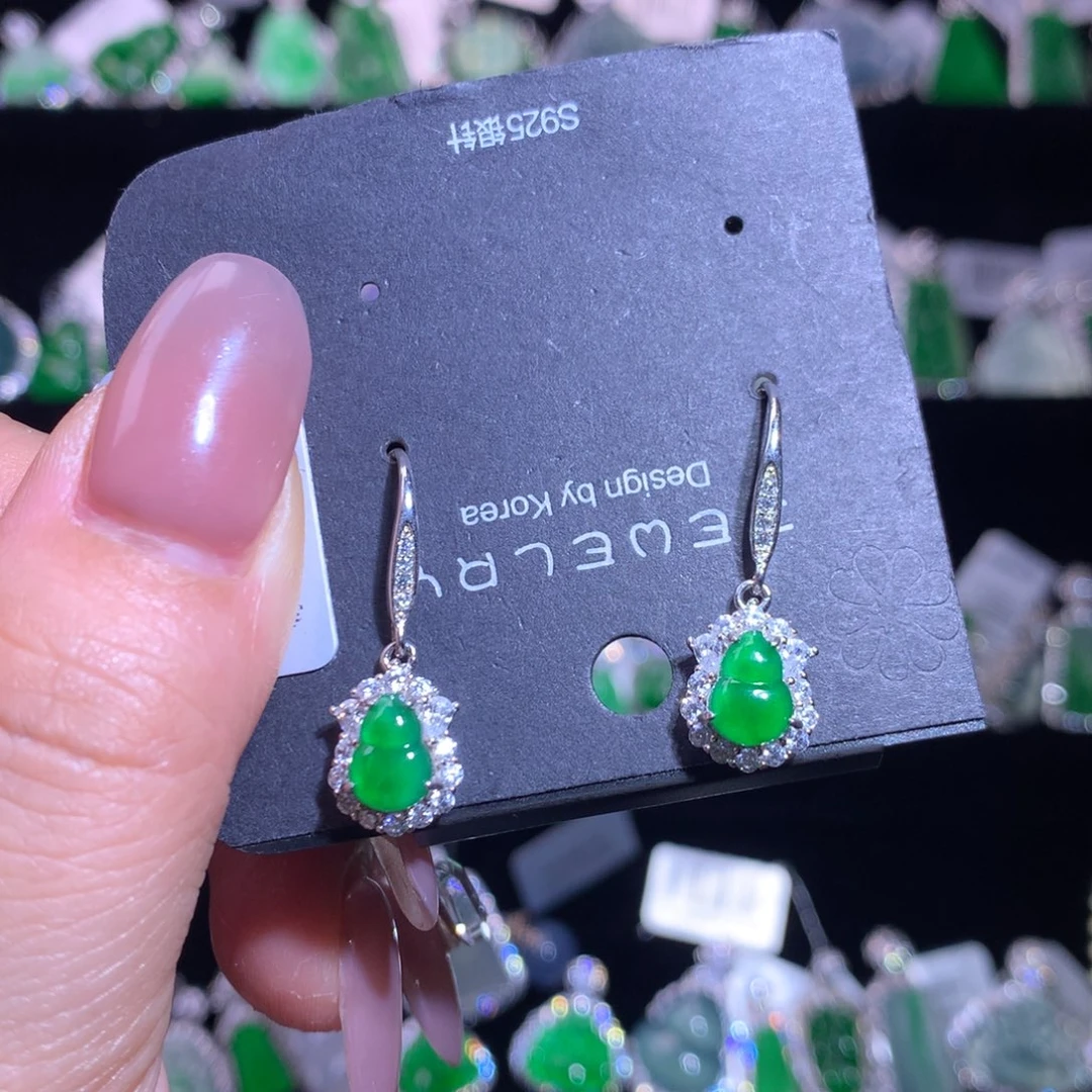 【闪购商品】银S925镶嵌翡翠耳饰天然翡翠