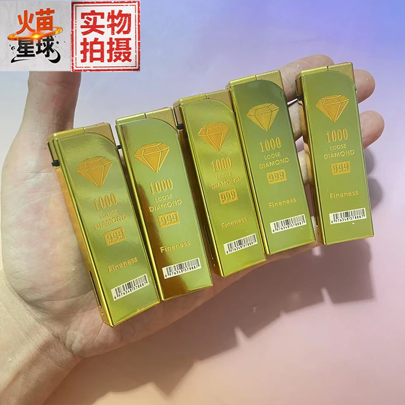 新款创意小金条斜打金属防风打火机充气直冲防爆批发商卖送礼品火