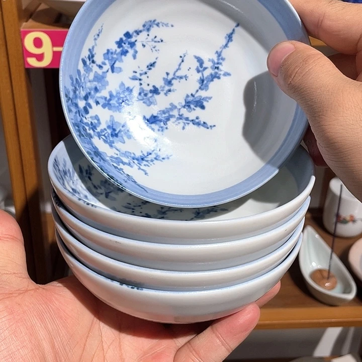 紫砂146全新鹤太郎作磨砂手绘青花碗五只