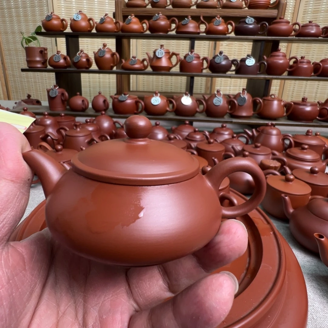 好***猫茶壶紫砂潮州手拉朱泥明炉壶