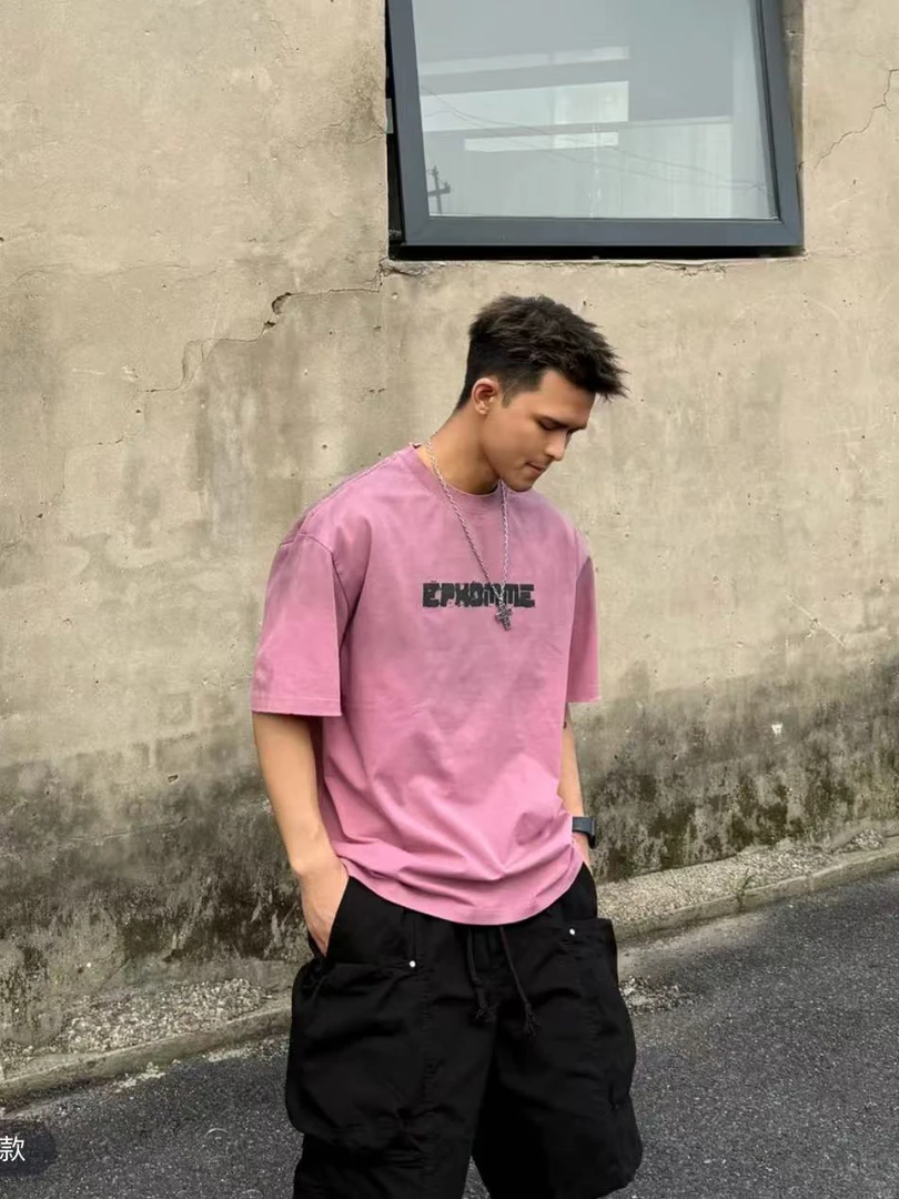 ［硕和集］225058渐变宽松男装夏季时尚半袖重磅冰感拼接男士T恤