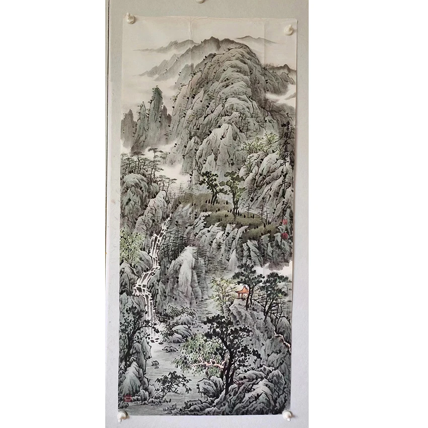 3139 多年前的老字画《峰峦叠翠》中堂  尺寸 136×59