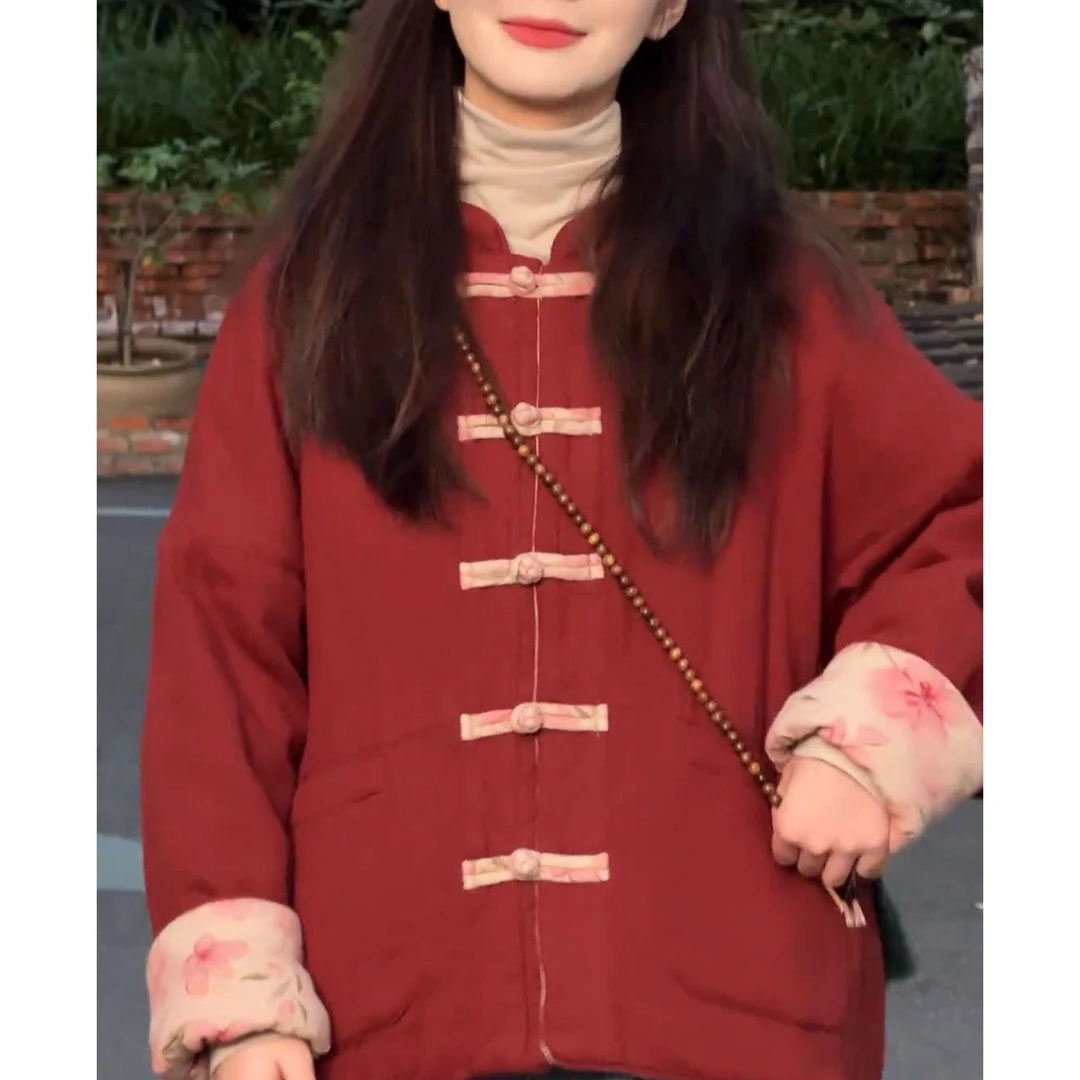 气质显年轻国风印花棉服2026冬季新款时尚设计感双面穿保暖棉衣潮