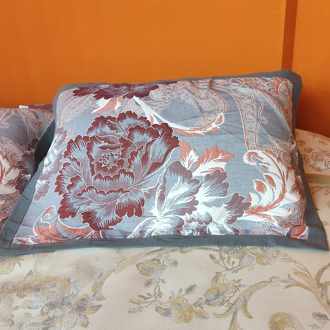 【Y枕巾-富贵荣华-灰】52*78高密棉纱布枕巾柔软吸汗单人成人加厚