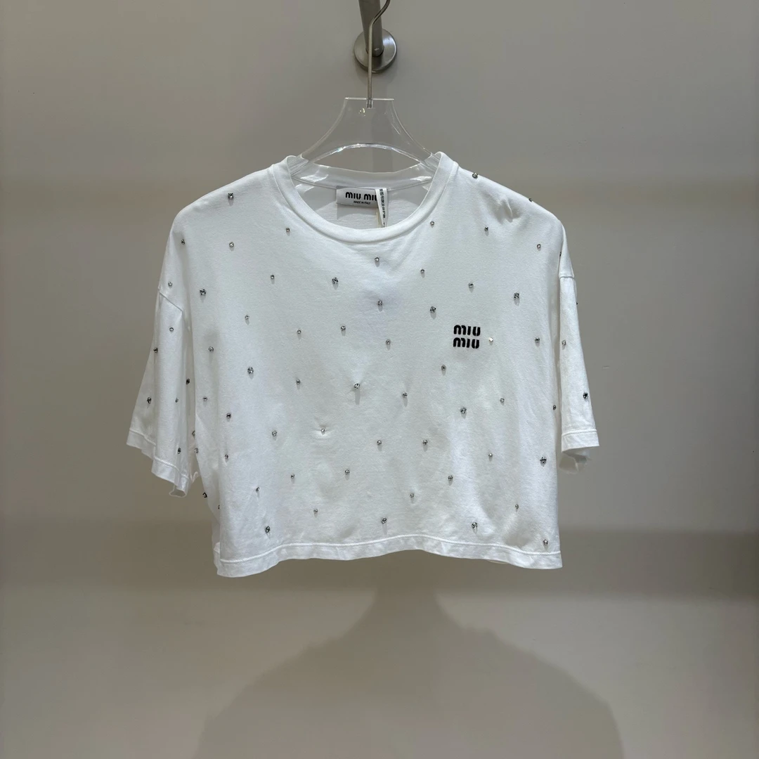 99新 MIU MIU/缪缪 MIU1581 水钻满天星logoT恤 XS码 公价13000