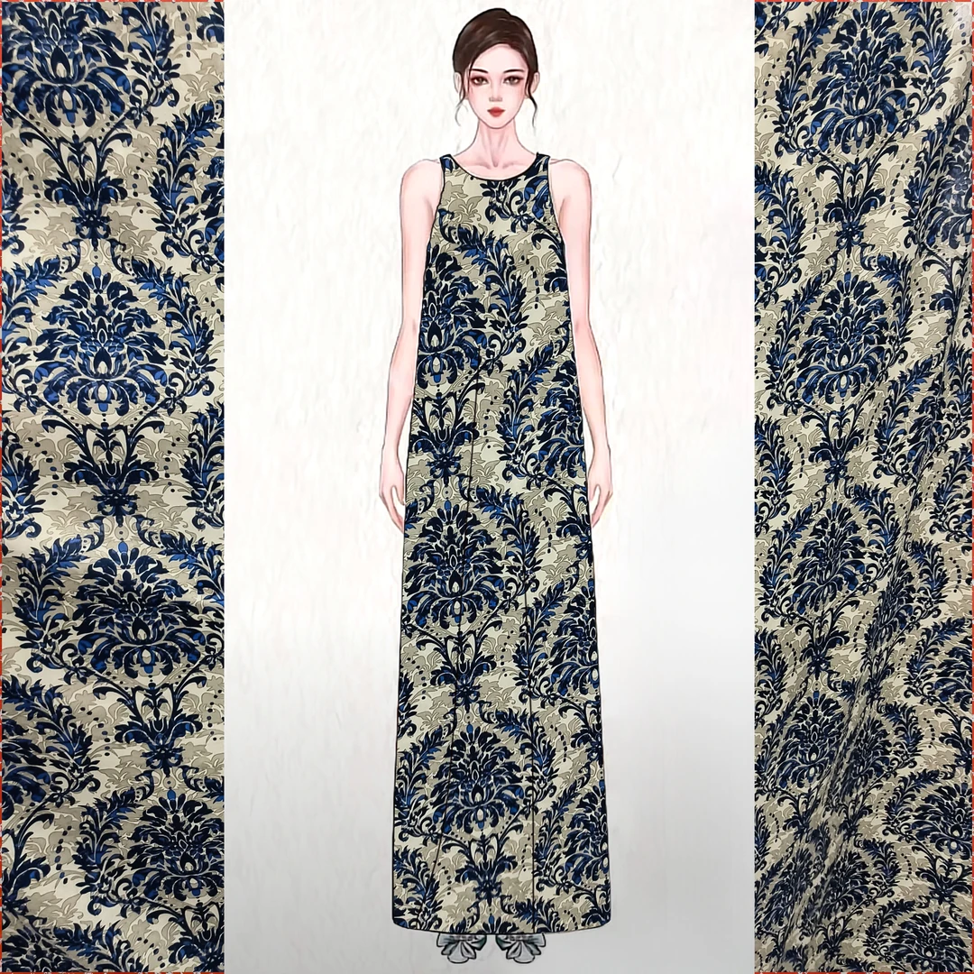 【青花瓷】人棉棉绸支持米数定制面料特价批发手工布料工厂直发