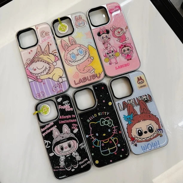 韩系闪粉滴胶电镀拉布布适用苹果iPhone16/13手机壳硬背软边