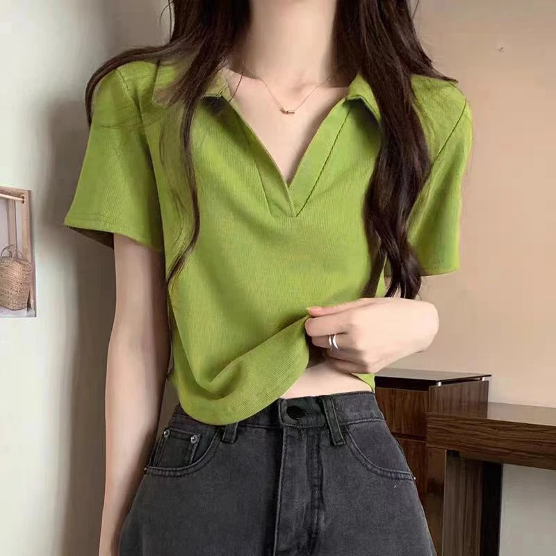 妙优可夏季新款polo领纯色上衣韩版休闲大码245斤修身显瘦短袖t恤