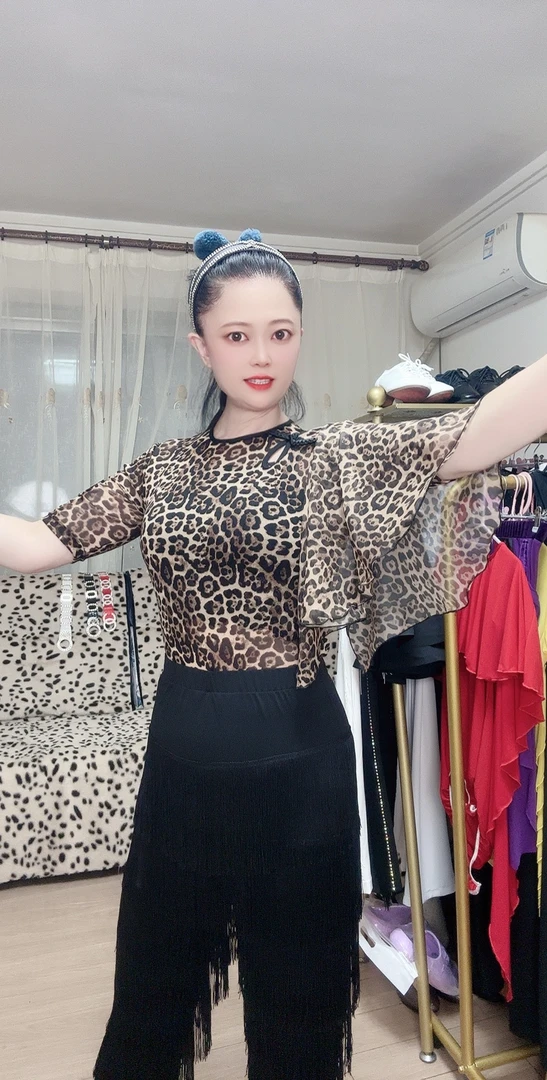 豹纹限量款派对摩登舞连体上衣