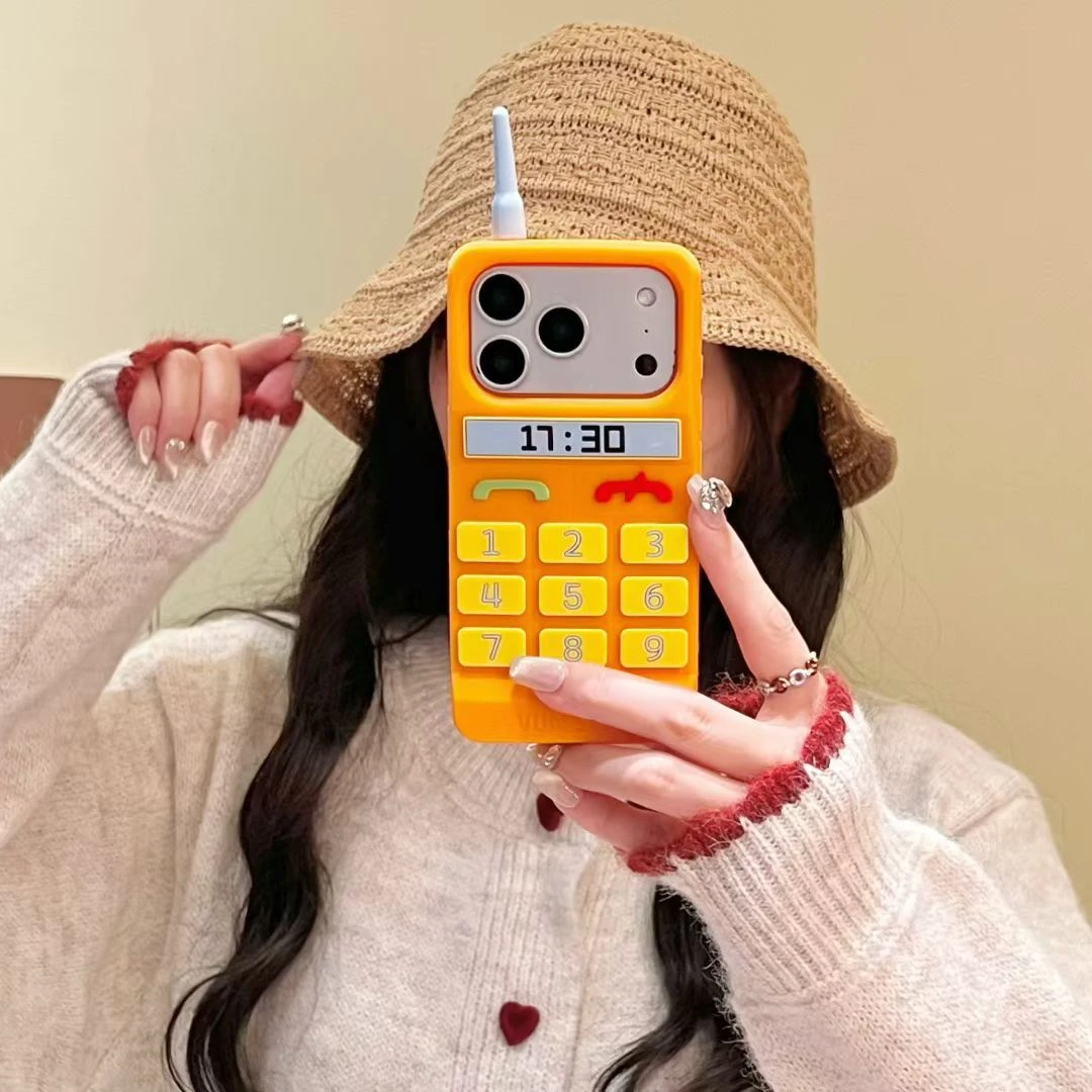 卡通创意大哥大橙色电话iphone17苹果16适用14/15pro max手机壳13