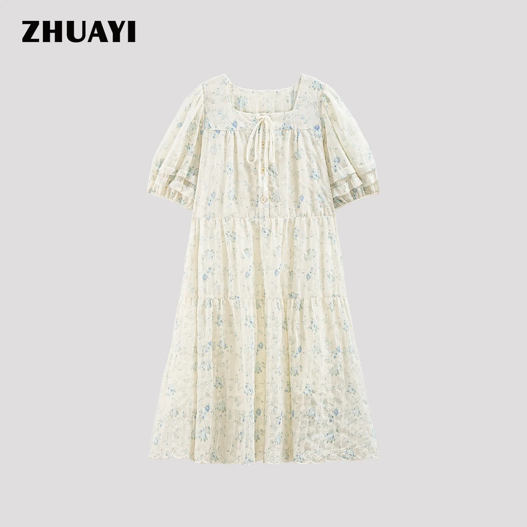 夏季清爽满印花朵连衣裙透气韩版甜美裙子女（25222354）3