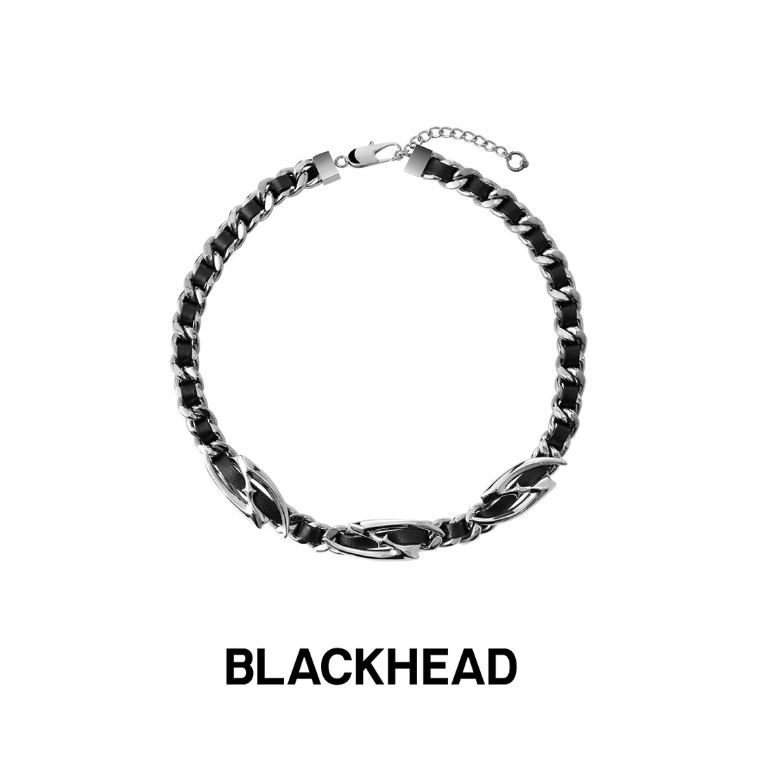BLACK HEAD/黑头 钛钢皮质项链 芒星编织项链