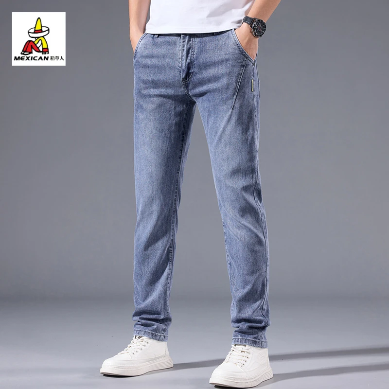 稻草人高端春秋男士牛仔裤2025新款爆款修身小直筒弹力休闲长裤子