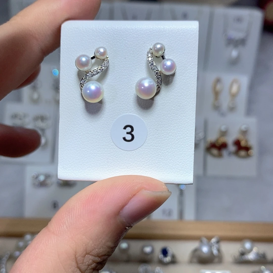 银S925镶嵌淡水珍珠耳饰