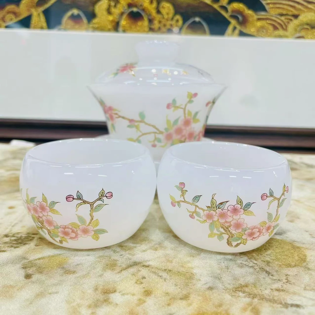 ZHZ071-桃花琉璃盖碗+两杯(92)