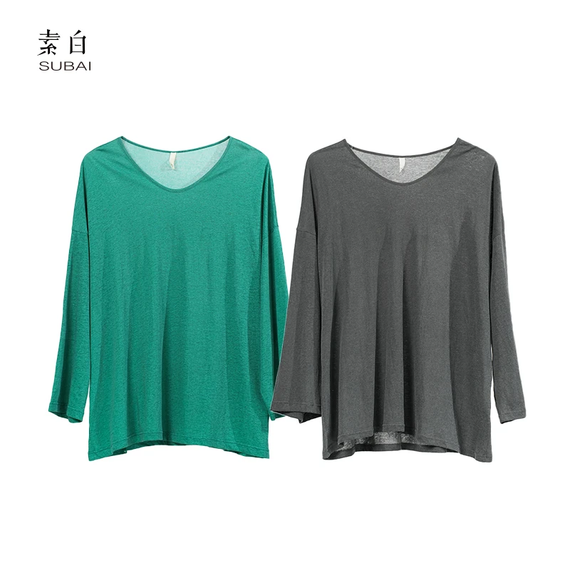 素白马乖【听风】T01776纯色宽松针织T恤