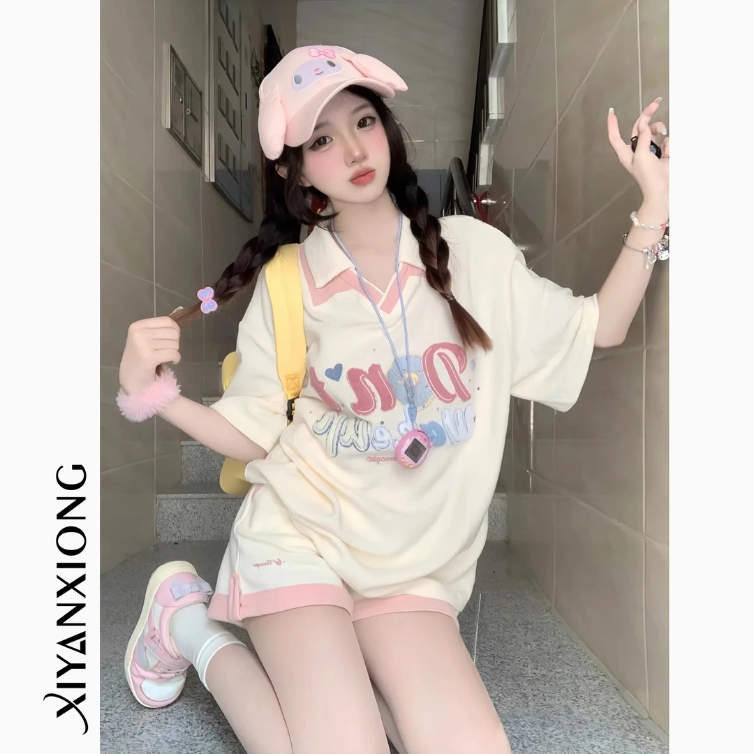 女童休闲运动服套装夏季2025新款初中生女孩大童短袖短裤两件套夏