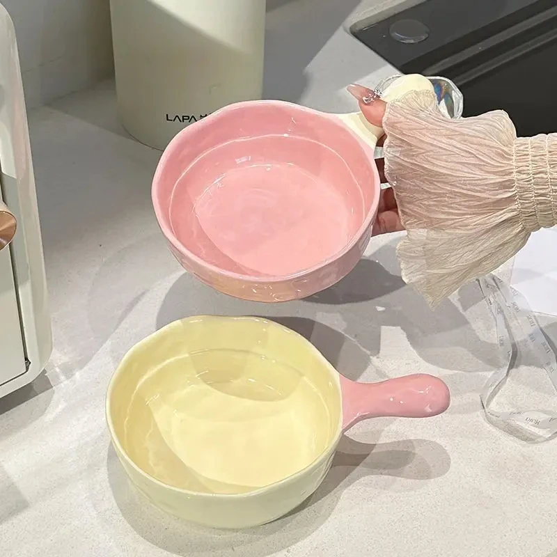 ins简约少女心带手柄泡面碗螺蛳粉家用沙拉焗饭碗陶瓷烤碗水果碗