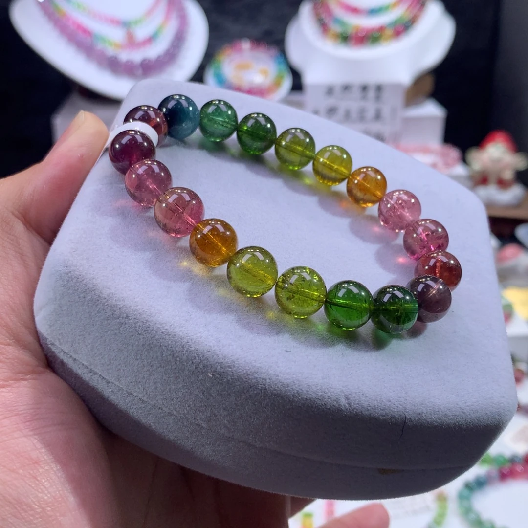 手串碧玺未镶嵌巴西色标透体大单圈