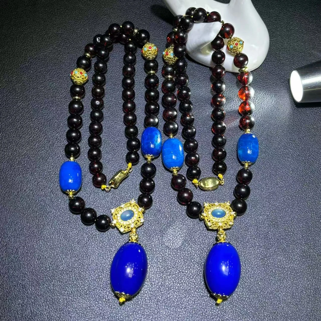 M2851-多宝琥珀红天血灵珀项链-多样性发其一